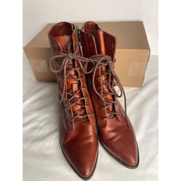 Frye Courtney Lace Up Boots Women's 8M Brown Leather Heeled - Picture 2 of 5